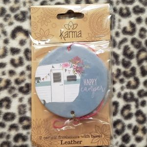 Karma Air Fresheners - "Happy Camper" Camper Print - Leather Scent, 2 Pack, NIP